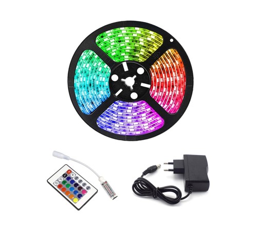 Rgb Şerit 5 Metre 16 Renkli Kumandalı Adaptörlü Çift Taraflı Bant