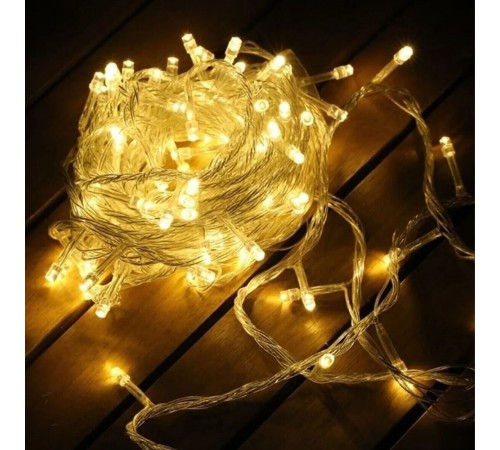 Yılbaşı Aydınlatması 100 LED Perde Hortum Sıcak Beyaz Işık - 10 Metre Dekoratif Şeffaf Kablolu Süs