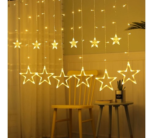 Yıldız Sarkıtlı Perde LED Aydınlatma - 3m Genişlik, 8 Modlu, Günışığı Renk,Ev Süsleme Işığı