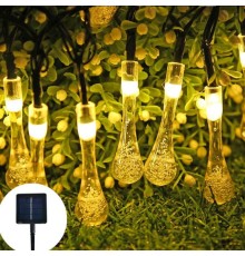 10 Led 2 Metre Sarı Kristal Su Damlası Güneş Enerjili Led Işık Solar Bahçe Ağaç Lamba Aydınlatması