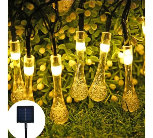 10 Led 2 Metre Sarı Kristal Su Damlası Güneş Enerjili Led Işık Solar Bahçe Ağaç Lamba Aydınlatması