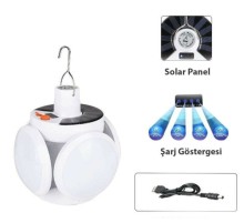 Solar Güneş Enerji Ve Usb Sarjlı 5 Kanatlı Bahçe Aydınlatma Led Askılı Pratik Kamp Lamba