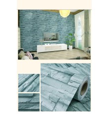 Mavi Tuğla Taş Desenli Kendinden Yapışkanlı 3D Duvar Raf Kapı Kaplama Kağıdı 3 Metre 60 Cm