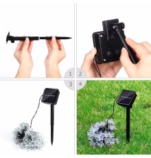 Solar 30 Ledli Çiçekli Beyaz Led Bahçe Aydınlatma Dekorasyon Güneş Enerjili