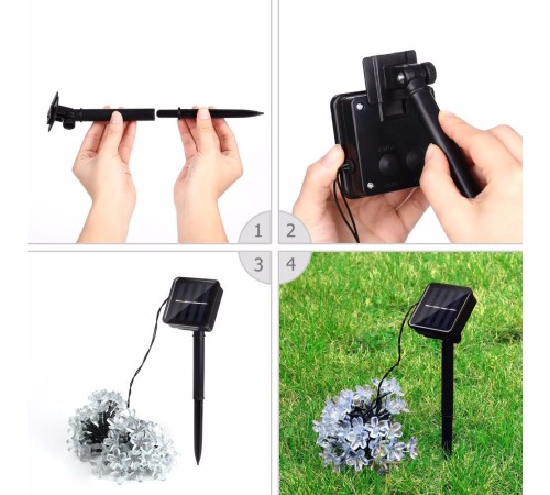 Solar 50 Ledli Çiçekli Beyaz Led Bahçe Aydınlatma Dekorasyon Güneş Enerjili