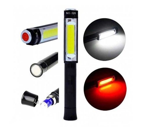 Q5 Pilli Mıknatıslı COB LED Çalışma Tamir Kırmızı Işık El Feneri