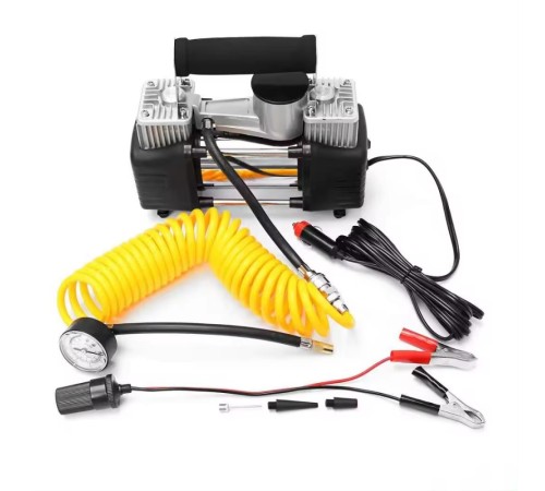 KA-749 Araç Oto Lastik Şişirme Kompresörü Hava Pompası Metal Çift Silindirli Profosyonel Çantalı