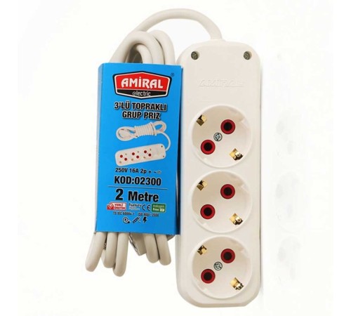3 lü Topraklı 2 Metre Kablolu Grup Priz