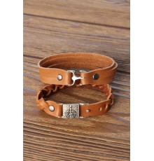Metal Aksesuarlı Kahverengi Deri Erkek Bileklik Kombin - TJ-EB2797