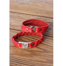 Metal Aksesuarlı Kırmızı Renk Deri Erkek Bileklik Kombin - TJ-EB2803