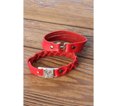 Metal Aksesuarlı Kırmızı Renk Deri Erkek Bileklik Kombin - TJ-EB2803