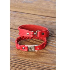 Desenli Metal Aksesuarlı Kırmızı Deri Erkek Bileklik Kombin - TJ-EB2806