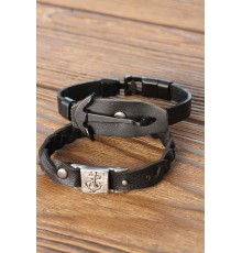 Deniz Çapalı Siyah Renk Deri Erkek Bileklik Kombin - TJ-EB2815