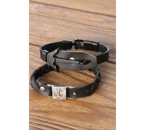 Deniz Çapalı Siyah Renk Deri Erkek Bileklik Kombin - TJ-EB2815