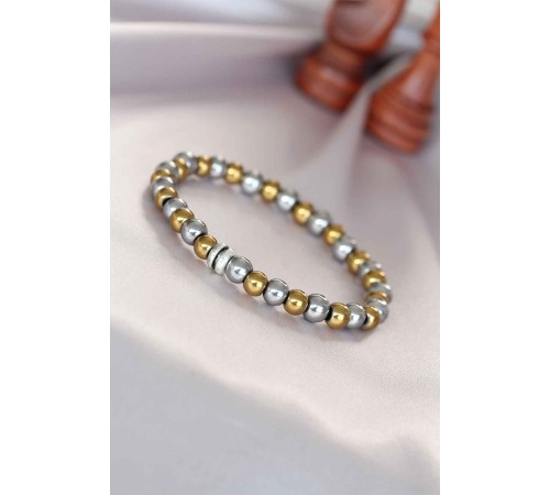 Hematit Silver Gold Renk Doğal Taş Erkek Bileklik - TJ-EB3005