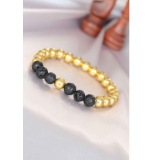 Lav Doğal Taş Detaylı Hematit Gold Renk Erkek Bileklik - TJ-EB3006