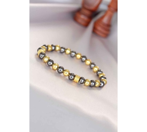Hematit Füme Gold Renk Doğal Taş Erkek Bileklik - TJ-EB3007