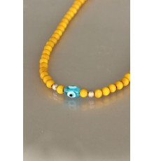 Sarı Renk Tahta Boncuklu Kadın Kolye - TJ-BKO5153