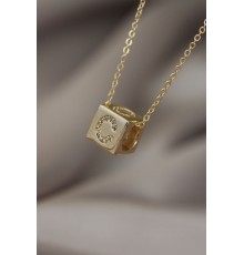 Gold Renk Zirkon Taşlı Küp Model C Harfli Kolye - TJ-BKO5199