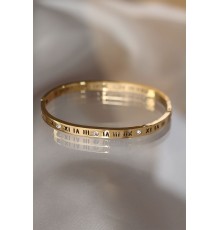 316L Çelik Roma Rakamlı Gold Renk Bilezik Kelepçe - TJ-BB3565