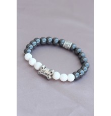 DOG Yazılı Beyaz Füme Doğal Taş Tasarımlı Erkek Bileklik - TJ-EB3159