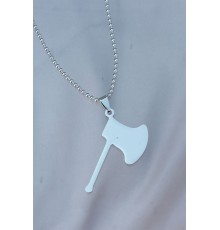 Çelik Uçlu Balta Figürlü Gümüş Renk Zincir Kolye - TJ-ERK1097