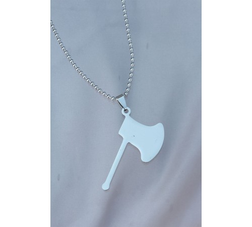 Çelik Uçlu Balta Figürlü Gümüş Renk Zincir Kolye - TJ-ERK1097