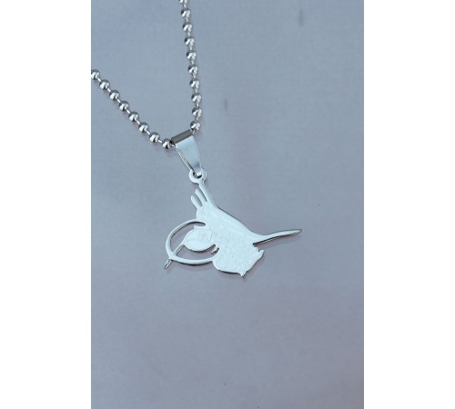 Çelik Uçlu Tuğra Tasarımlı Gümüş Renk Zincir Kolye - TJ-ERK1113