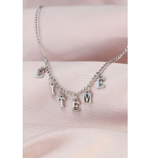 Yeni Sezon Biteme Yazılı Gümüş Renk Sallantılı Kadın Kolye - TJ-BKO5734