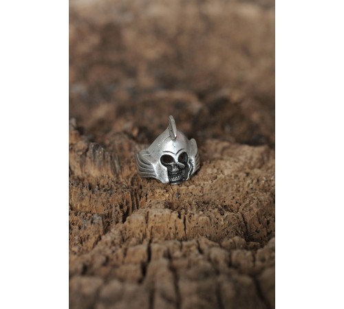 Ayarlanabilir Miğferli Kuru Kafa Tasarımlı Erkek Yüzük - TJ-EY386