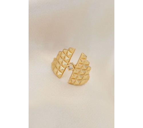 Ayarlamalı Gold Renk Metal Zirkon Taşlı Piramit Yüzük - TJ-BYK2021