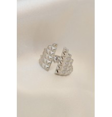 Ayarlamalı Gümüş Renk Metal Zirkon Taşlı Piramit Yüzük - TJ-BYK2022