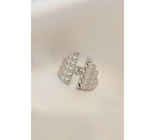 Ayarlamalı Gümüş Renk Metal Zirkon Taşlı Piramit Yüzük - TJ-BYK2022