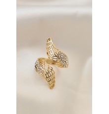 Ayarlamalı Gold Renk Metal Zirkon Taşlı Kanat Yüzük - TJ-BYK2032