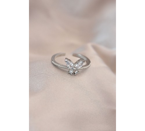 Ayarlamalı Gümüş Renk Metal Zirkon Taş ve Kristal Taşlı Model Yüzük - TJ-BYK2052