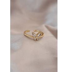 Ayarlamalı Altın Renk Metal Zirkon Taş ve Kristal Taşlı Model Yüzük - TJ-BYK2053