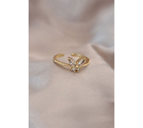 Ayarlamalı Altın Renk Metal Zirkon Taş ve Kristal Taşlı Model Yüzük - TJ-BYK2053