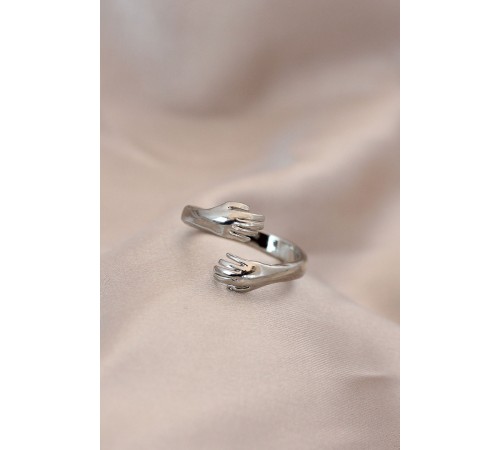 Ayarlamalı Gümüş Renk Metal Sarılan Eller Model Yüzük - TJ-BYK2061