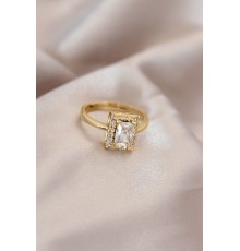 Ayarlamalı Gold Renk Metal Zirkon ve Kristal Taşlı Dikdörtgen Model Yüzük - TJ-BYK2068