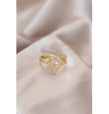Ayarlamalı Gold Renk Metal Zirkon Taşlı Damla Model Yüzük - TJ-BYK2071