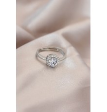 Ayarlamalı Gümüş Renk Metal Zirkon ve Kristal Taşlı Oval Model Yüzük - TJ-BYK2073