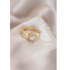 Ayarlamalı Altın Renk Metal Zirkon ve Kristal Taşlı Oval Model Yüzük - TJ-BYK2078