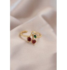 Ayarlamalı Gold Renk Metal Renkli Zirkon Taşlı Kiraz Yüzük - TJ-BYK2081