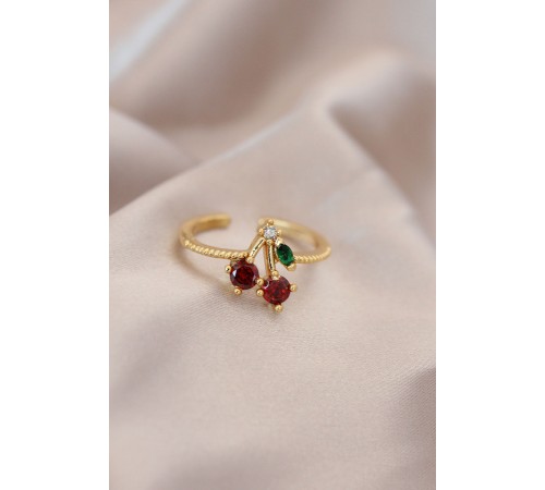 Ayarlamalı Gold Renk Metal Renkli Zirkon Taşlı Kiraz Yüzük - TJ-BYK2081