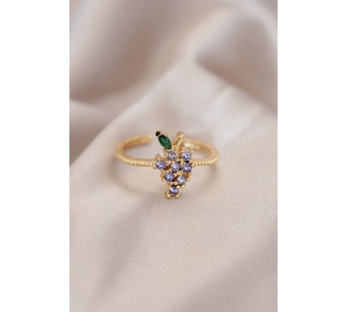 Ayarlamalı Altın Renk Metal Renkli Zirkon Taşlı Üzüm Yüzük - TJ-BYK2085