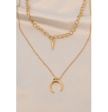 Gold Renk Metal Çift Zincirli Aksesuarlı Kolye - TJ-BKO5978