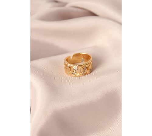 Gold Renk Metal Taşlı Model Ayarlanabilir Kadın Yüzük - TJ-BYK2148