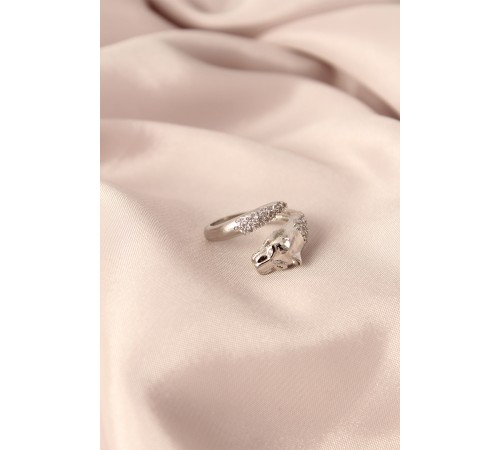 Gümüş Renk Metal Zirkon Taşlı Kaplan Model Ayarlanabilir Kadın Yüzük - TJ-BYK2153