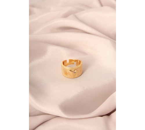 Gold Renk Metal Zirkon Taşlı Kalp Model Ayarlanabilir Kadın Yüzük - TJ-BYK2163