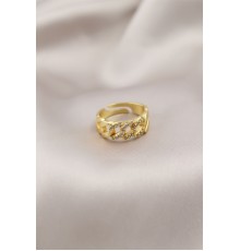 Gold Renk Metal Zincir Model Taşlı Kadın Yüzük - TJ-BYK2201